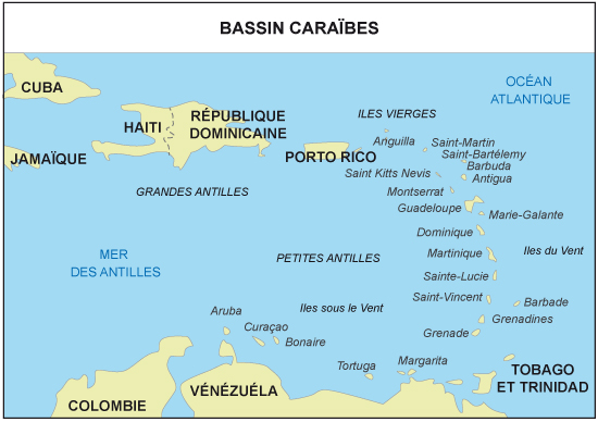 Carte géographique des Caraïbes