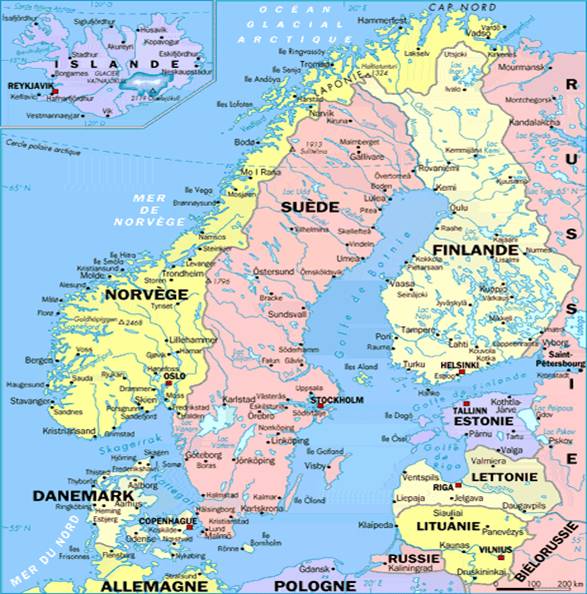 Carte géographique de la Scandinavie