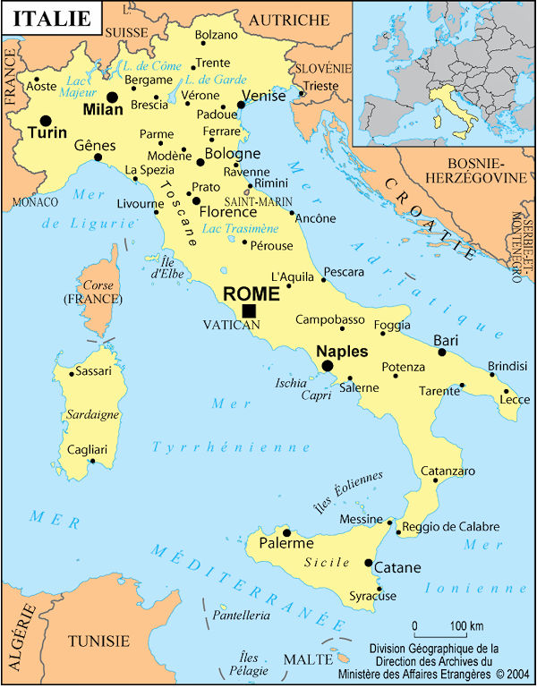 Carte géographique de l'Italie