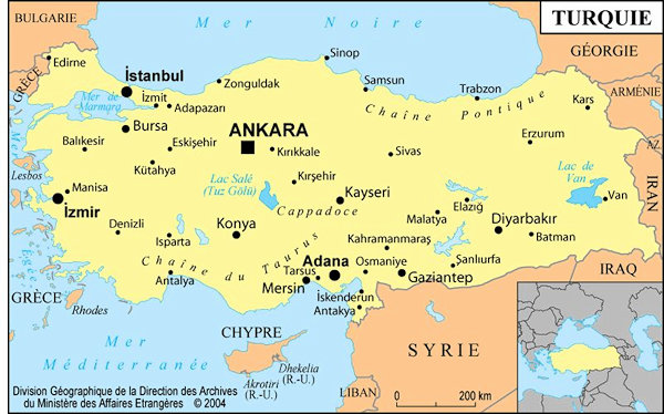 Carte géographique de la Turquie