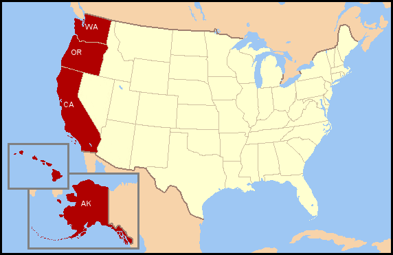 Carte de la côte ouest américaine