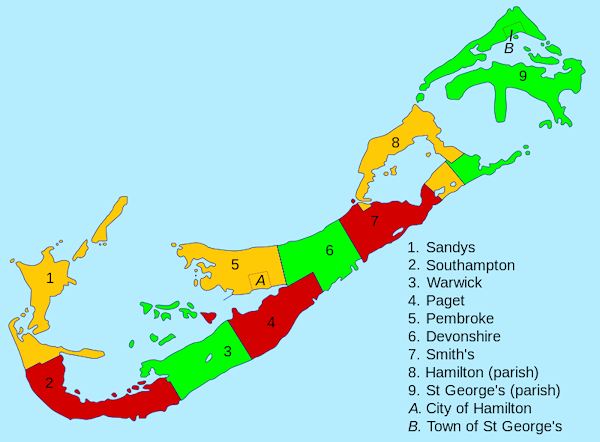 Carte des subdivisions des Bermudes