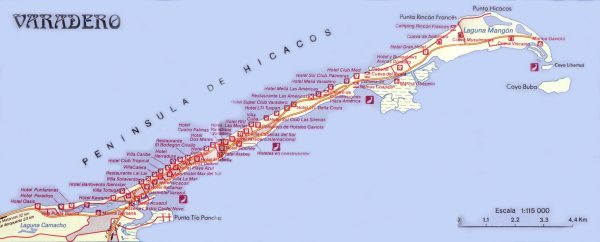 La map de Varadero à Cuba